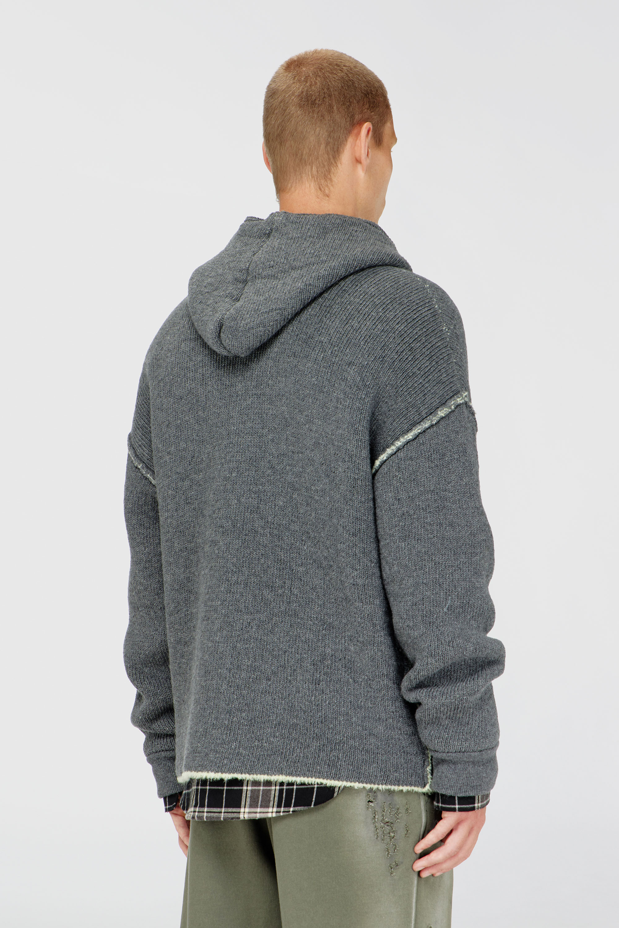 Men's Zip-up hoodie in dual-texture knit | Grey | Diesel KH