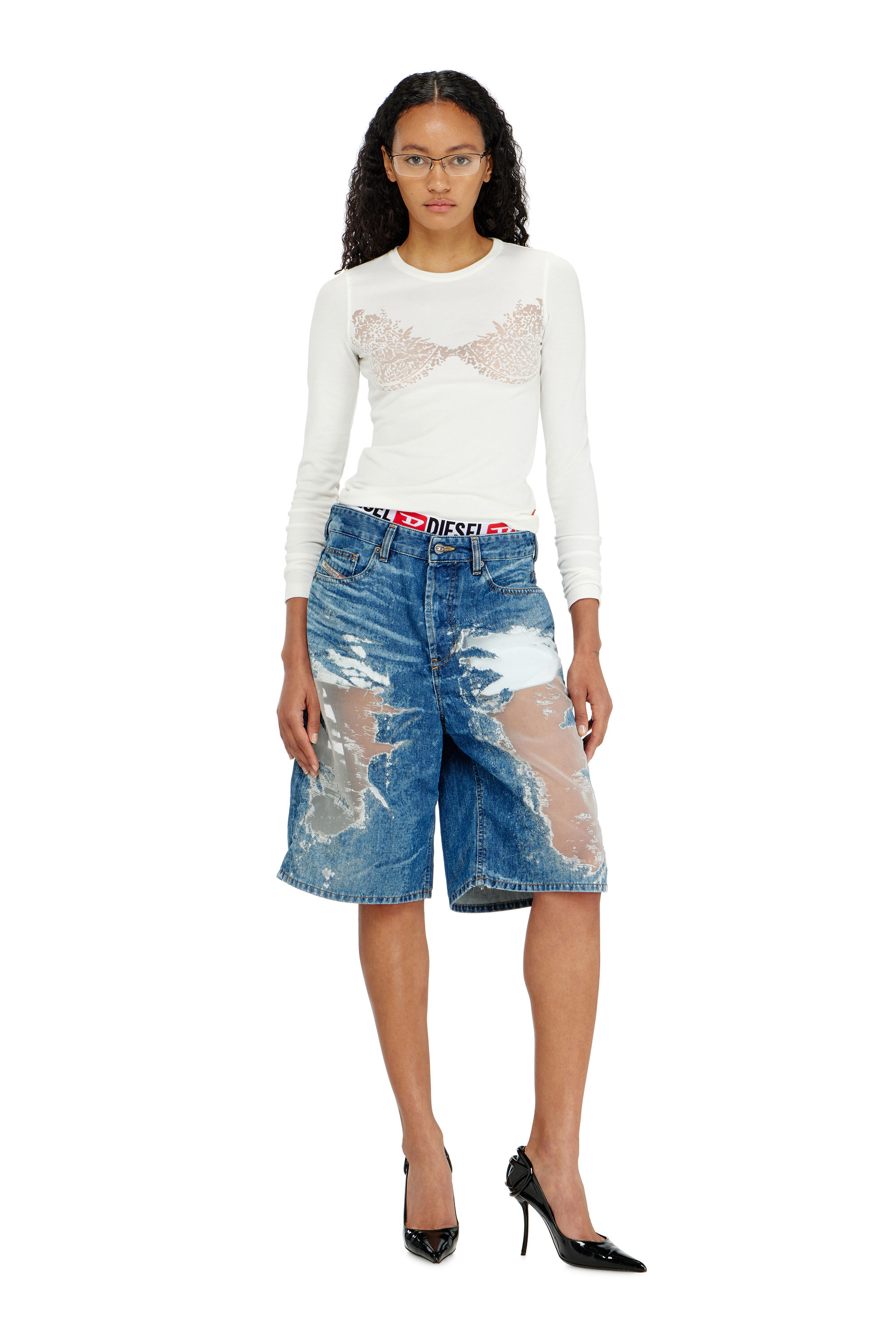 Diesel - PR-DE-SIRE-SHORT, Unisex's Shorts in devor&eacute; denim in Medium blue - 1