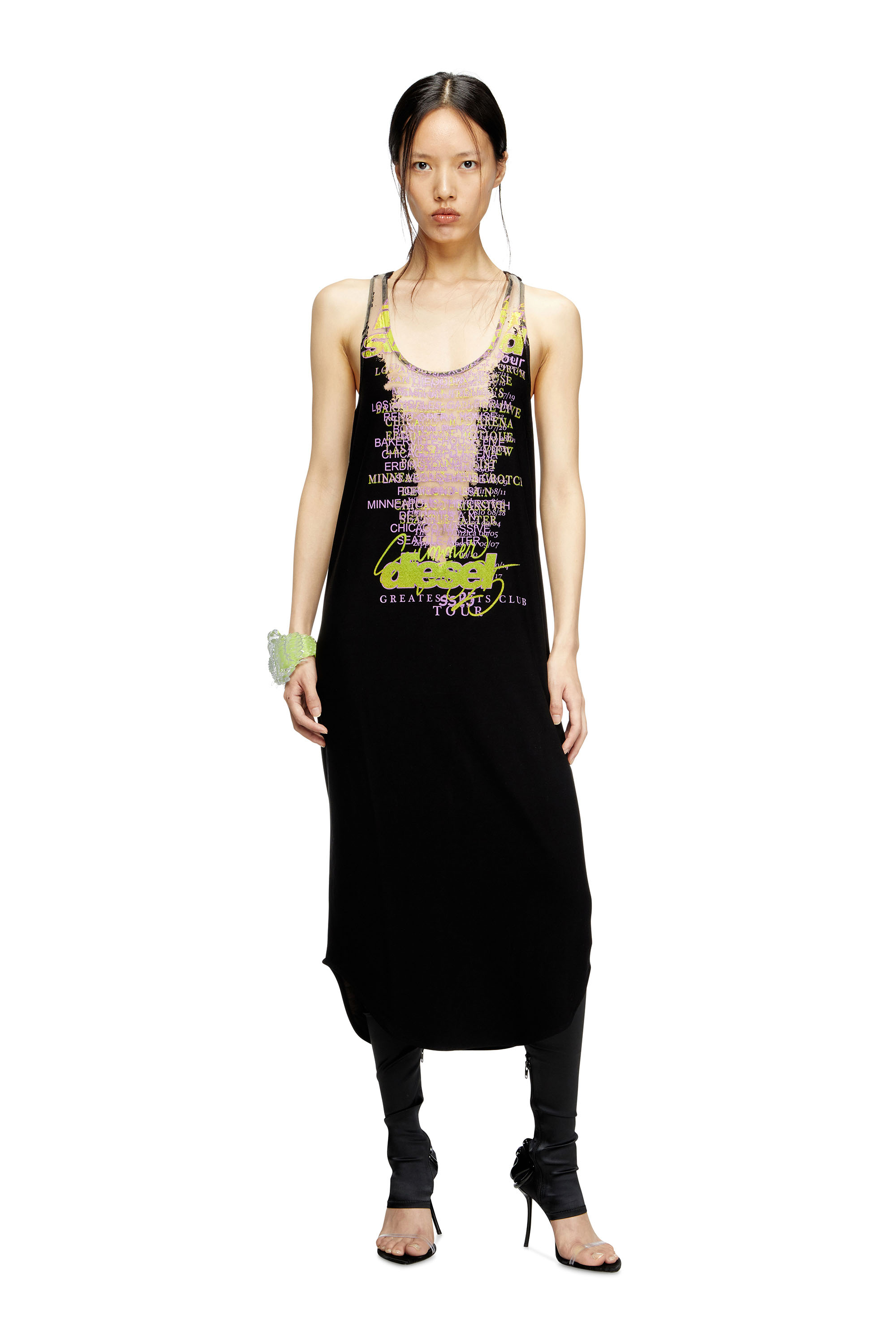Diesel - D-SHANY-LONG, Woman's Sleeveless tank dress with lyrics print in Black - 1