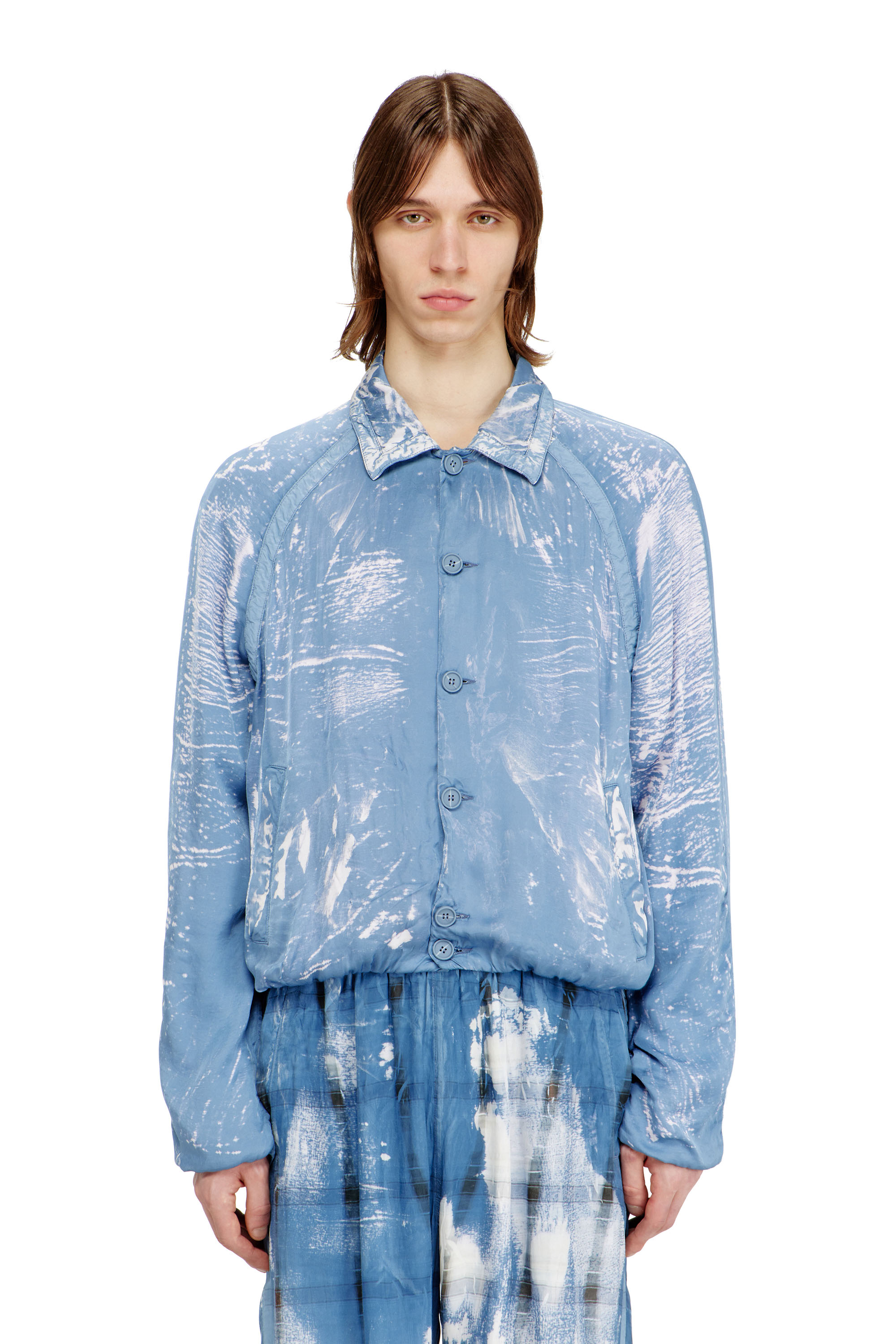 Diesel - J-ORION-PLAIN, Man's Shirt-collar jacket with X-ray effect in Light Blue - 3