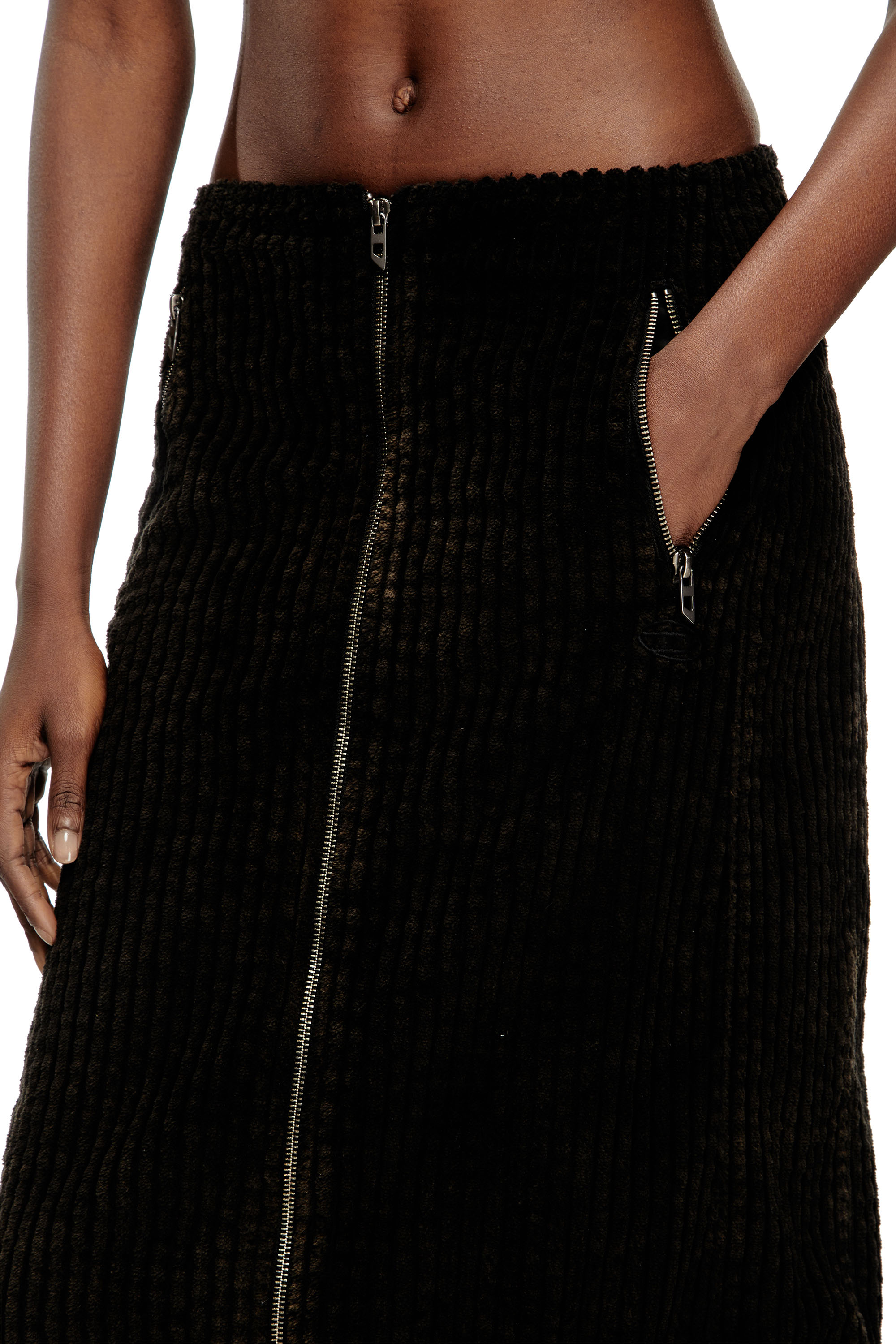 Diesel - O-LLIPOP, Woman's Cotton midi skirt with zipper in Black - 5