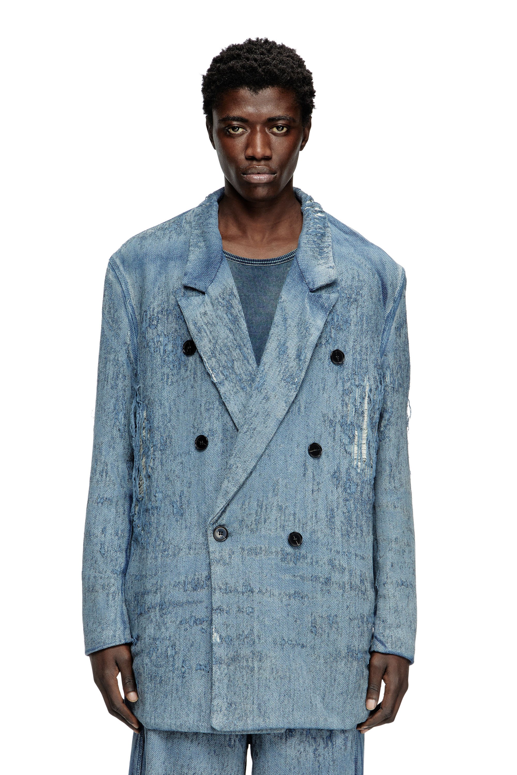 Diesel - D-PEKKA-FSG2, Unisex's Blazer in ultra-destroyed jacquard denim in Light Blue - 1